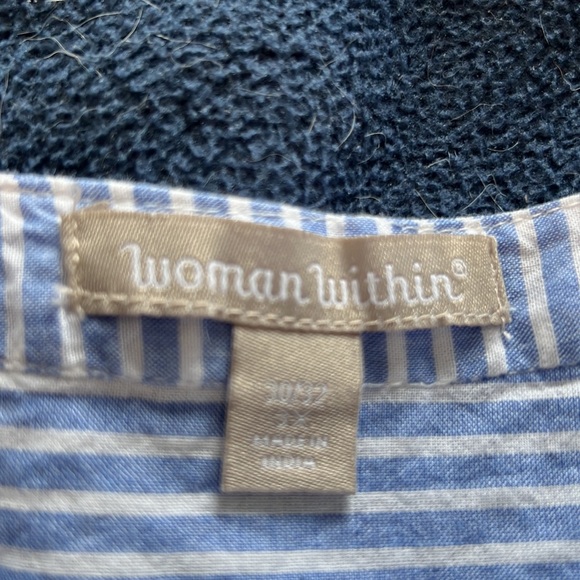 Woman Within Blue/WhiteTunic Blouse Eyelet Embroidered V-neck Pleated NWOT - Picture 7 of 9